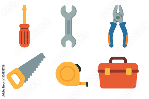 Essential tools for home repair and improvement projects. Set of 6 vector illustration