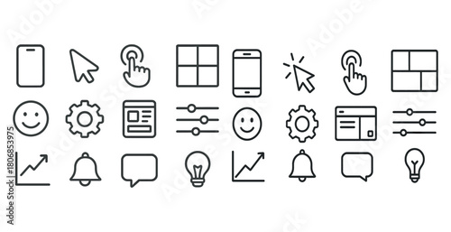 Minimalist icons: interface, communication, and technology symbo