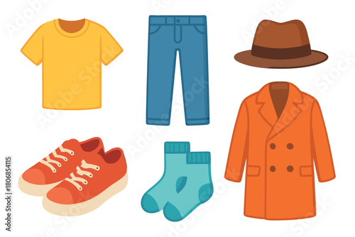 Casual clothing collection for everyday wear and versatile styling. Set of 6 vector illustration