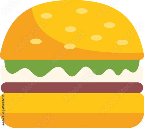 Tasty burger featuring sesame seeds, patty, cheese, and lettuce, creating a visually appealing fast food icon