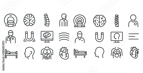 Medical imaging icons set: mri, brain, spine, heart, doctor, pat