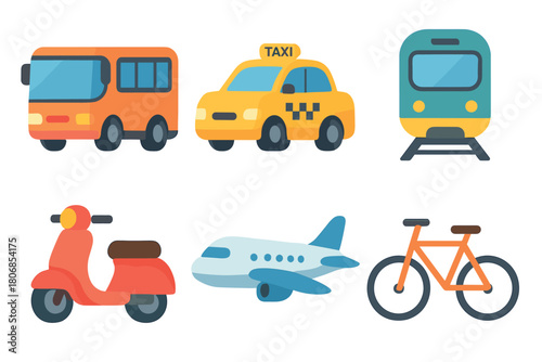 Different modes of transportation for urban travel and adventure. Set of 6 vector illustration
