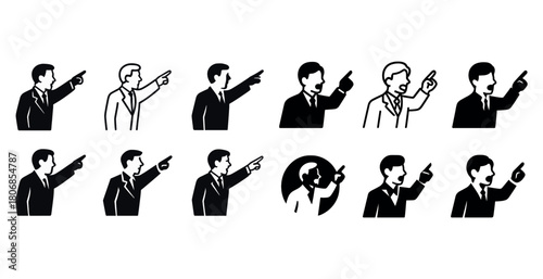 Set of 12 silhouette businessman icons in various poses and styl