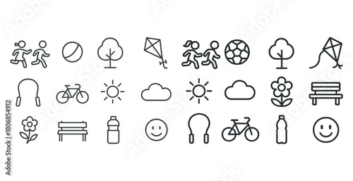 Minimalist outdoor icons: sports, nature, and recreation symbols