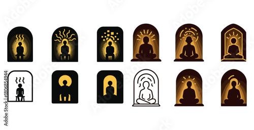 Diverse icons of meditation and enlightenment across cultures an