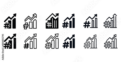 Set of trend and ranking icons featuring arrow-topped bars and h