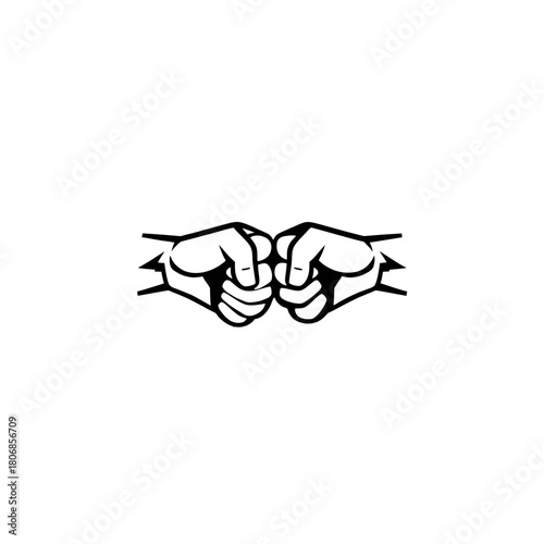 Two clenched fists facing each other, symbolizing unity, strength, and solidarity, in a simple black and white design.