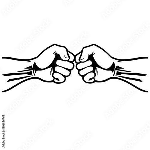 Two fists bumping each other in a black and white illustration.