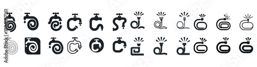 Collection of faucet and hose icons in various styles