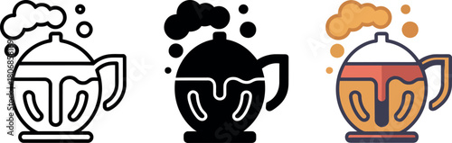 Beer Mug Vector Illustration Set With Foam and Bubbles Different Styles for Pub Design