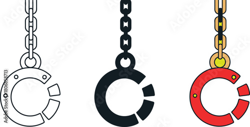 Cartoon Crane Claw with Chains in Multiple Color Variations for Construction or Game Mascot