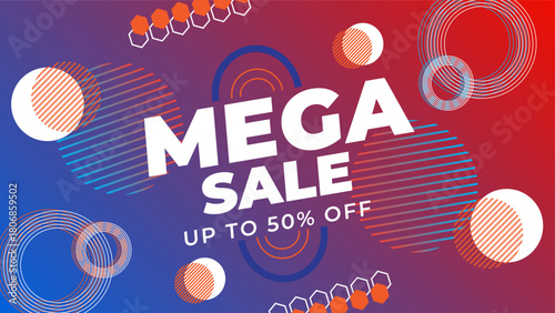 Mega sale colorful background template in geometric style