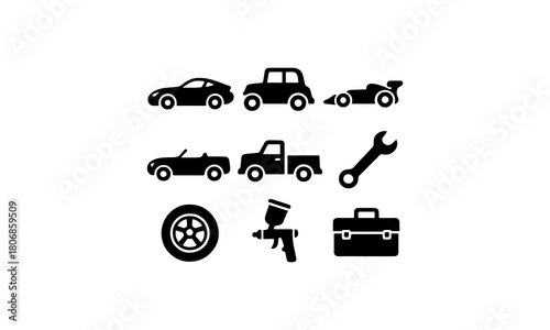 Collection of automotive icons and tools