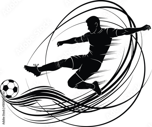 Soccer player kicking ball vector illustration football action sport art eps silhouette