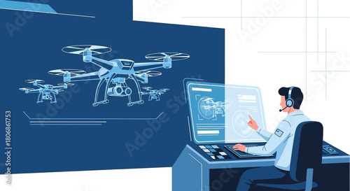 Advanced drone technology management and control interface schematic concept for commercial and
