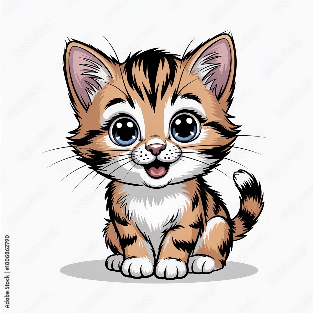 Obraz premium A cute, cartoon-style kitten with big eyes and a playful expression, perfect for illustrations and designs.