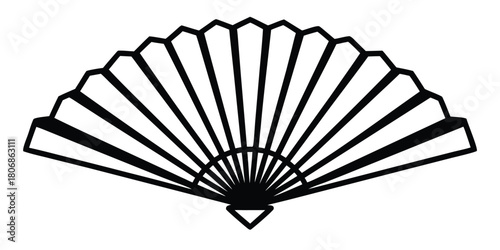 Elegant black and white outline of a traditional japanese folding fan