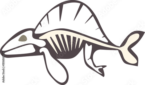 Skeleton of dimetrodon, an extinct genus of synapsid, swimming underwater