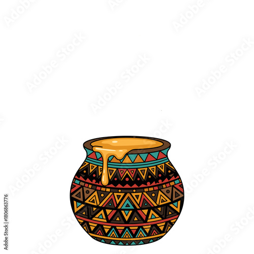 african pot with dripping liquid honey for cultural heritage blogs, travel advertisements, rosh hashanah greetings, or traditional cooking websites
