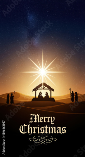 Holy night christmas nativity scene under star of bethlehem. serene religious illustration for christian holiday