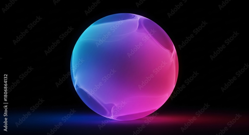 Obraz premium Experience the mesmerizing glow of a luminous orb against a dark backdrop, radiating vibrant hues of blue, purple, and pink, perfect for modern tech and abstract designs