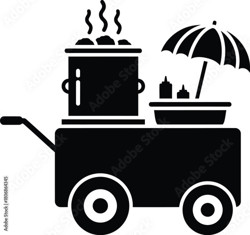 Hot dog cart vector illustration street food vendor icon mobile kitchen eps silhouette