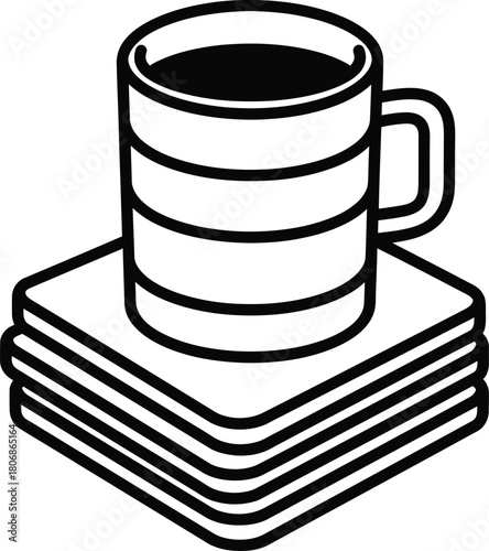 Vector coffee mug on coasters illustration graphic design element eps silhouette