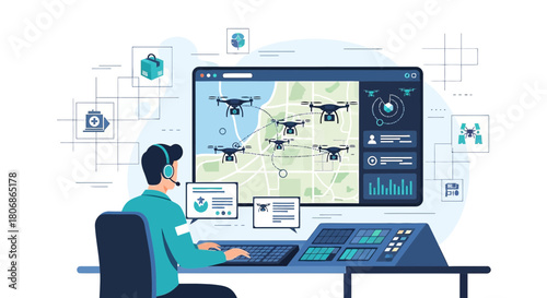 Centralized unmanned aerial vehicle management dashboard with operator overseeing drone operations