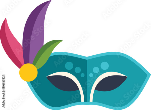 Carnival mask with colorful feathers and decorations, representing celebration, mystery, and festive traditions