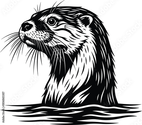 Otter vector illustration black and white river animal wildlife design eps silhouette