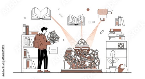 Conceptual illustration of a student exploring advanced learning methods and innovative
