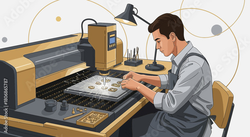 Craftsman Utilizing Laser Engraving Machine for Delicate Jewelry Creation and Intricate Design