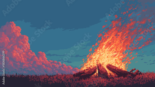 Campfire in the wild illustration
