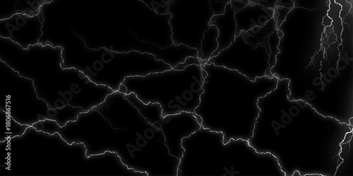 Dramatic Electric Lightning Strikes Abstract Pattern on Black Background.Lightning Effect Overlay, Isolated Electric Thunderstorm Bolt Strikes on Dark Night Sky Background.

