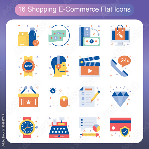 Shopping and Ecommerce Flat Style Icons Set 4