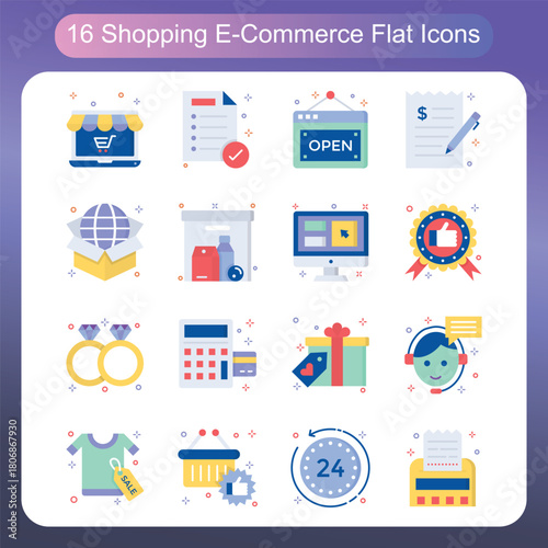 Shopping and Ecommerce Flat Style Icons Set 5