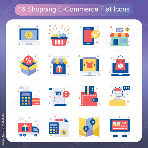 Shopping and Ecommerce Flat Style Icons Set 1