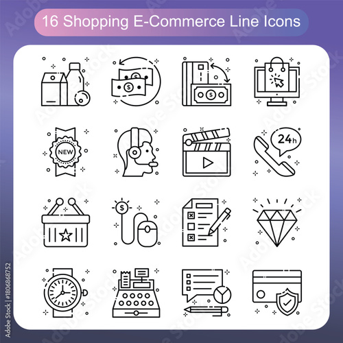 Shopping and Ecommerce Line Style Icons Set 4