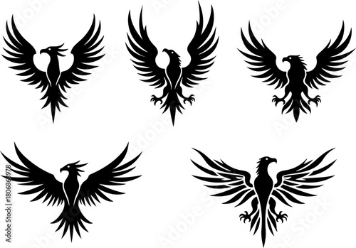 Tribal Phoenix and Eagle Silhouette Tattoo Designs