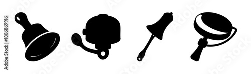 Collection of diverse bell icons and percussive instrument