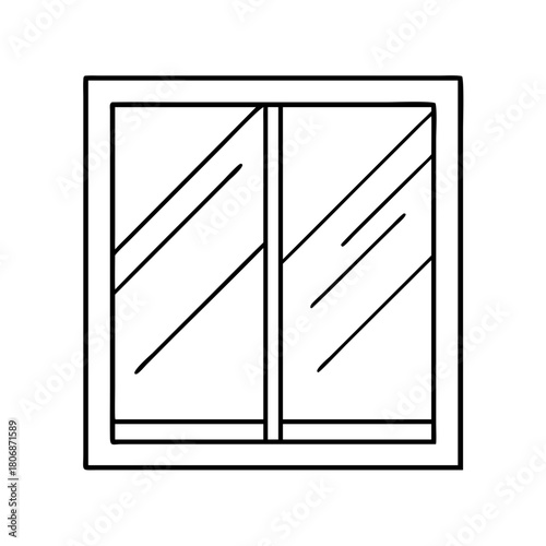 Line drawing of a window with two panes and exterior frame