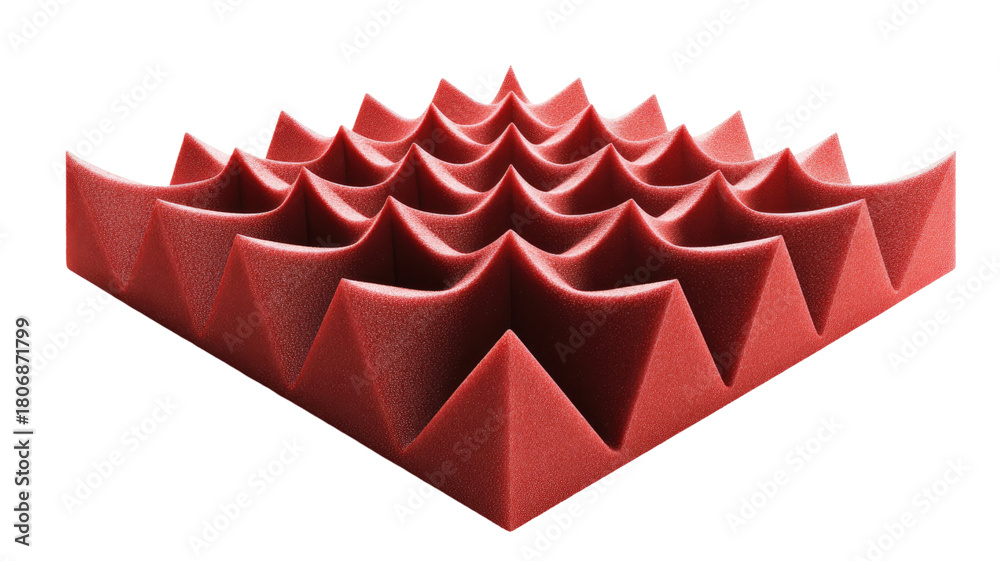 Obraz premium An acoustic foam panel stands vertically highlighting deep sound absorbing texture and professional studio quality on white background