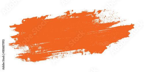 Vibrant orange paint brush stroke textured background with rough edges and white negative space vector