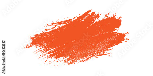 Vibrant orange paint brush stroke texture with rough edges and splatters on a white background vector