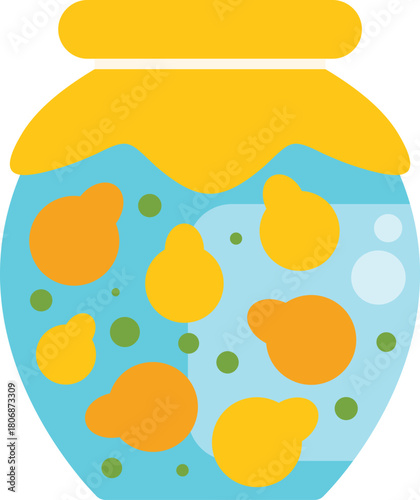 Preserved peaches in syrup, inside a glass jar with yellow lid, representing homemade food and summer fruit conservation