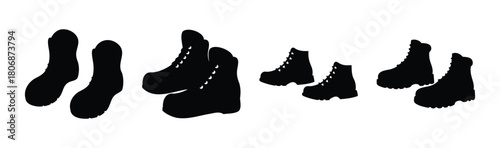 Various pairs of footwear silhouettes including socks and boots