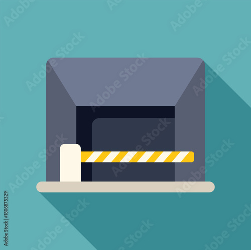 Closed barrier gate preventing access to parking garage, flat design illustration with long shadow on turquoise background