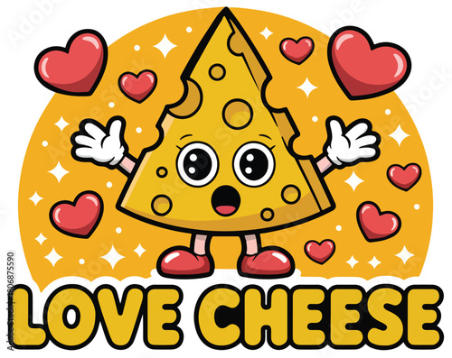Love Cheese – Cute Cartoon Cheese Character with Hearts