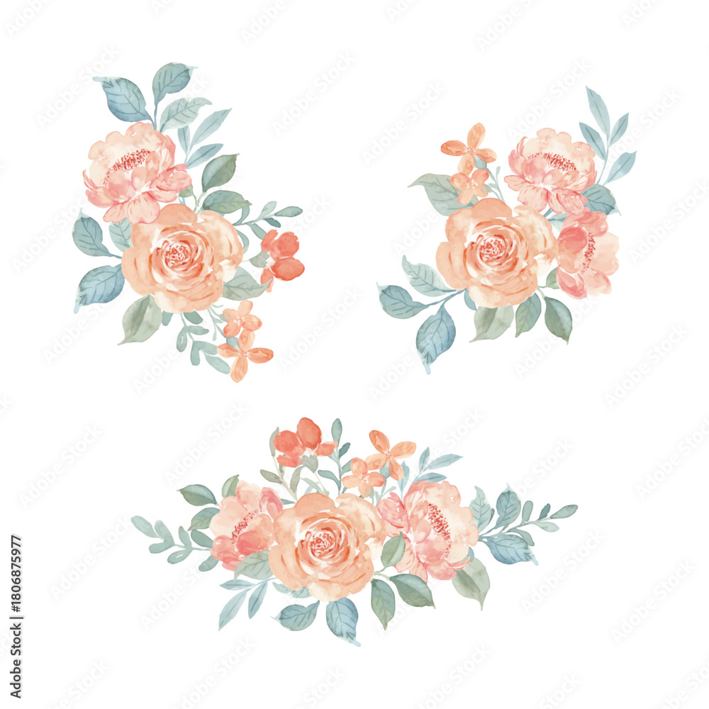 Naklejka premium Rose flower bouquet collection with watercolor