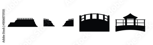 Traditional japanese bridges and landscape silhouettes vector